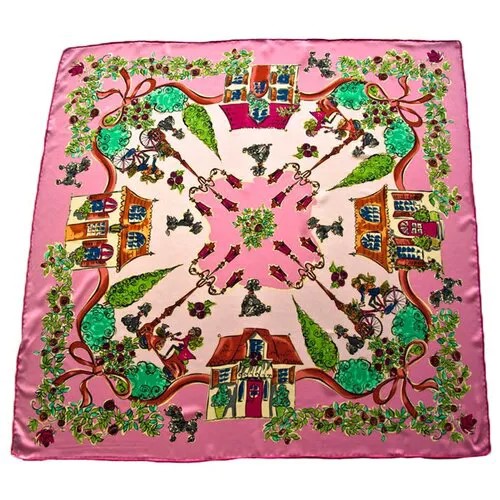 Платок Tranini,90х90 см, зеленый, розовый