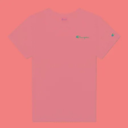 Женская футболка Champion Reverse Weave Small Script & Logo Sleeve Crew Neck, цвет розовый, размер L