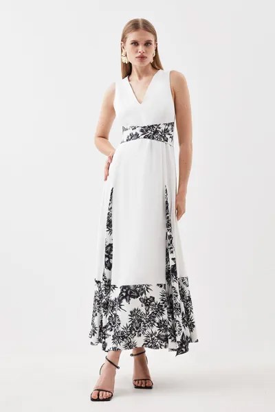 Плиссированное платье макси из крепа с атласной спиной и цветочным принтом Karen Millen, мультиколор