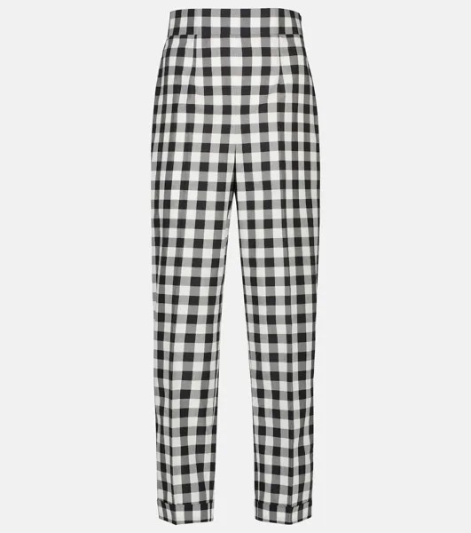 Хлопковые брюки с завышенной талией в клетку Gingham Miu Miu, черный