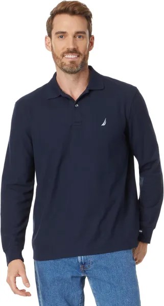 Рубашка-поло Sustainably Crafted Classic Fit Long Sleeve Deck Polo Nautica, темно-синий