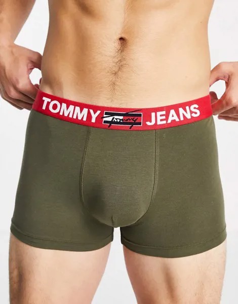 Оливковые боксеры-брифы с логотипом на поясе Tommy Jeans-Зеленый цвет