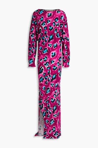 Платье макси из крепа с леопардовым принтом Marni, фиолетовый