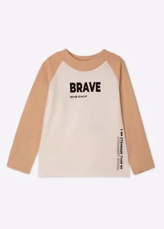 Молочный лонгслив колор-блок с принтом Brave для мальчика Gloria Jeans