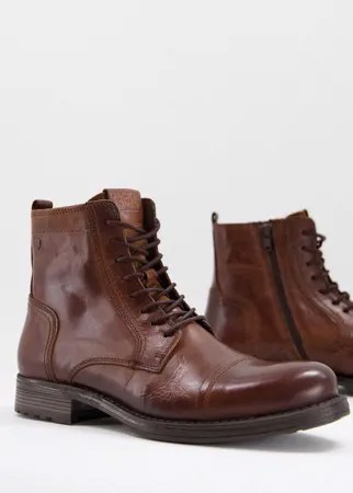 Высокие ботинки на шнуровке из коричневой кожи Jack & Jones-Коричневый цвет