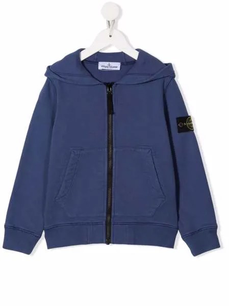 Stone Island Junior худи на молнии с нашивкой-логотипом