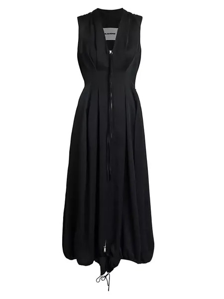 Платье миди без рукавов на кулиске Jil Sander, черный