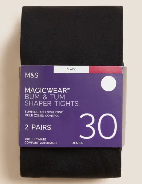 2 пары непрозрачных колготок Magicwear плотностью 30 ден Marks & Spencer, черный