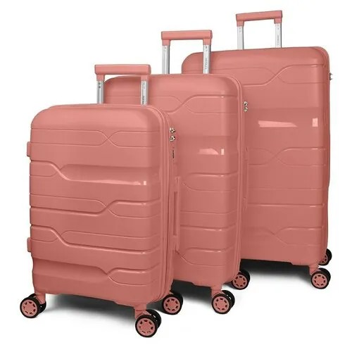 Умный чемодан Impreza, 3 шт., 120 л, размер S/M/L, бежевый, коралловый