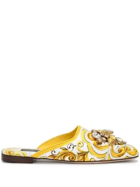 Dolce & Gabbana мюли из парчи с принтом майолика, желтый