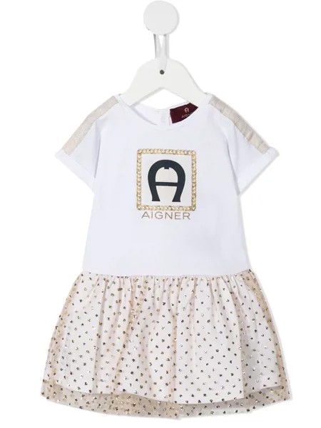 Aigner Kids платье с тюлем и логотипом