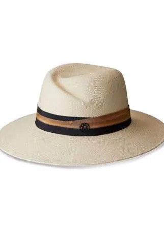 Maison Michel соломенная шляпа-федора с лентой в рубчик