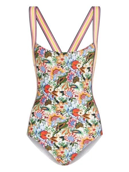 ETRO купальник с открытой спиной и принтом Bouquet, зеленый