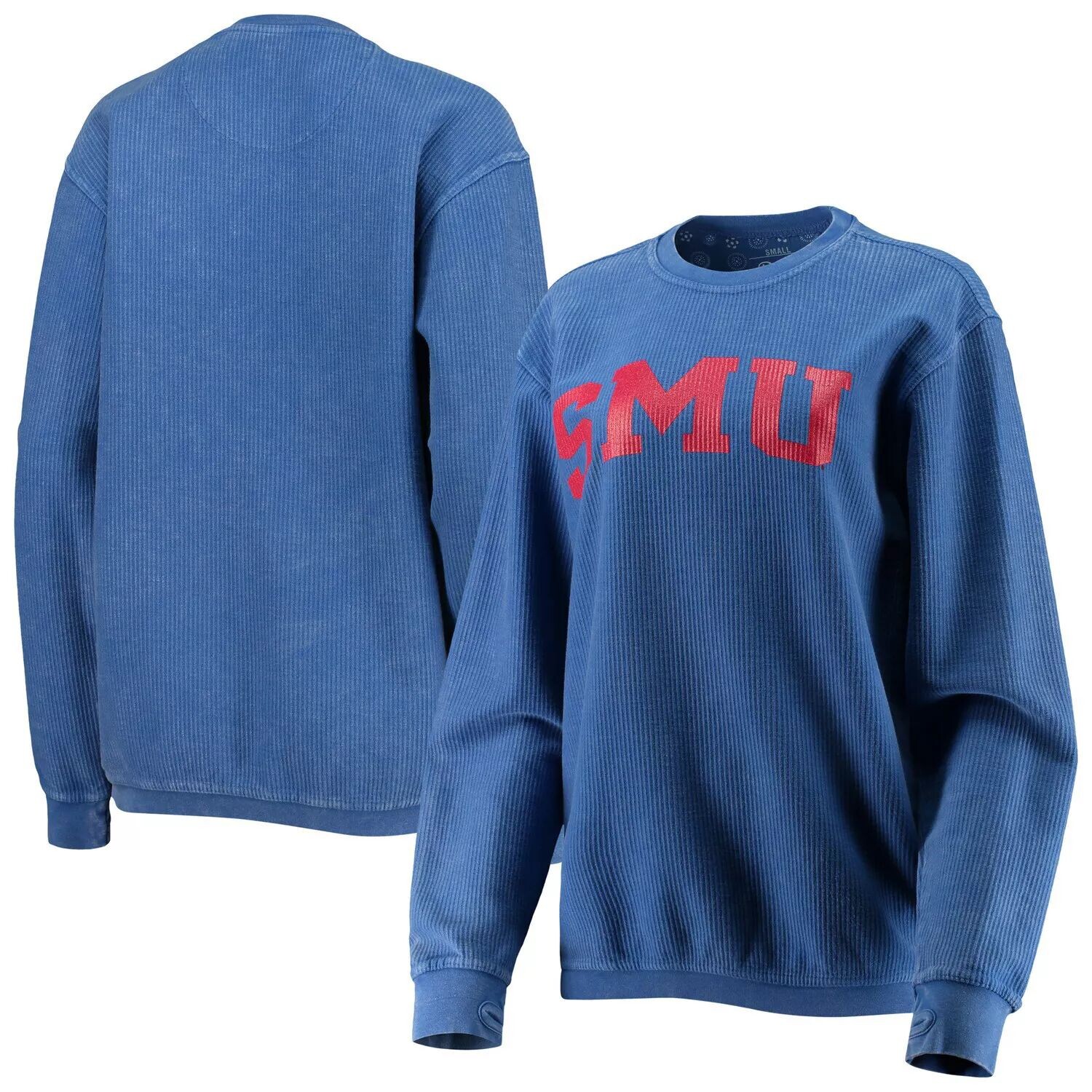 Женский свитшот Pressbox Royal SMU Mustangs Comfy Cord Vintage Wash с базовым пуловером и аркой