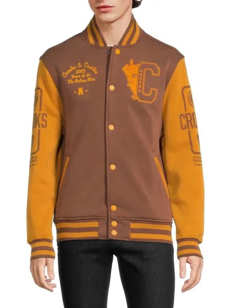 Университетская куртка с цветными блоками и логотипом Medusa Crooks & Castles, цвет Timber Brown Multi