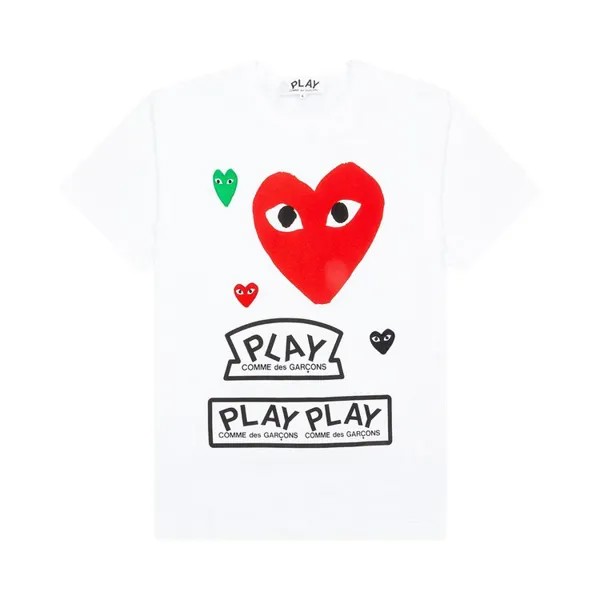 Футболка Comme des Garçons PLAY Red Multi Logo Short-Sleeve T-Shirt 'White', белый