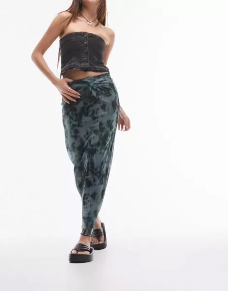 Черная юбка миди Topshop с животным принтом и узлом