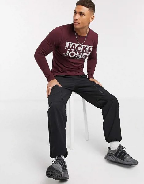 Бордовый лонгслив с логотипом Jack & Jones-Красный