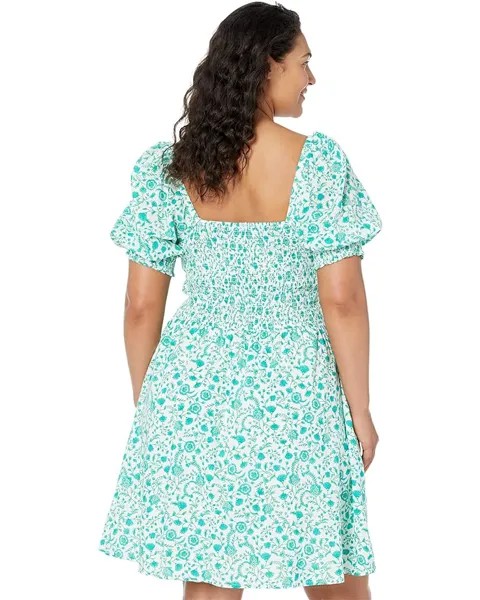 Платье Draper James Plus Size Smocked Puff Sleeve Dress in Woodbock Floral, цвет Green Multi
