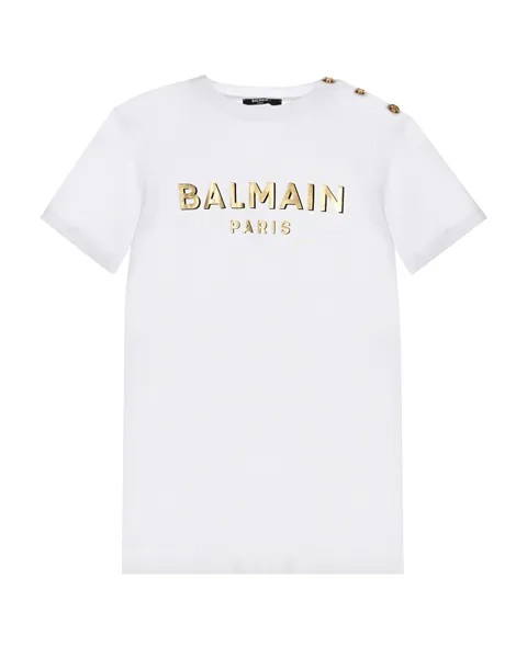 Белая футболка с золотым логотипом Balmain детская