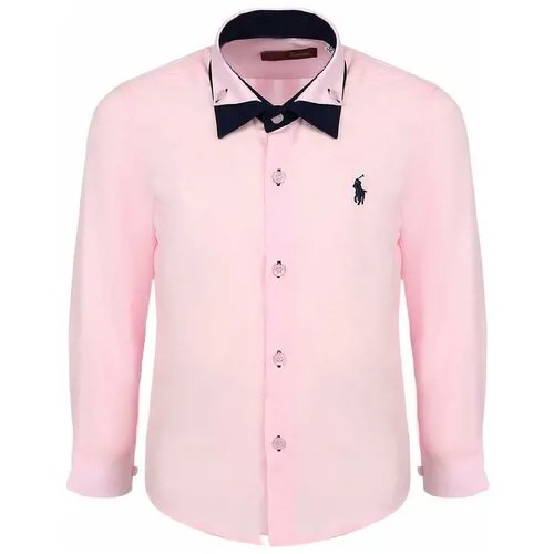 Школьная рубашка , полуприлегающий силуэт, длинный рукав, однотонная, размер 104, розовый