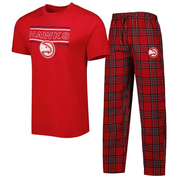 Мужской комплект для сна: красная/черная футболка со значком Atlanta Hawks Sport Concepts и пижамные штаны