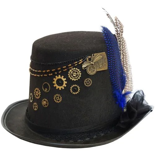 Шляпа стимпанк с синим пером / Steampunk Шляпа