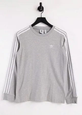 Серый лонгслив с тремя полосками adidas Originals adicolor