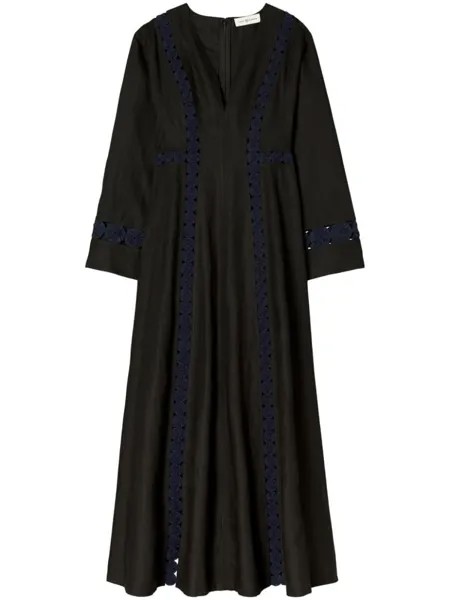 Tory Burch платье миди с цветочной вышивкой, черный