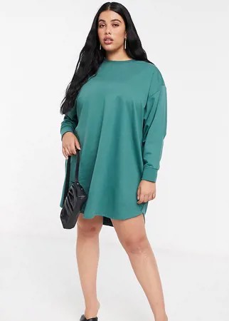 Зеленое платье-свитшот в стиле oversized со свободной спинкой ASOS DESIGN Curve-Зеленый
