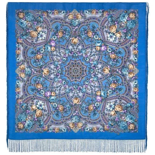 Платок Павловопосадская платочная мануфактура,125х125 см, синий, фиолетовый