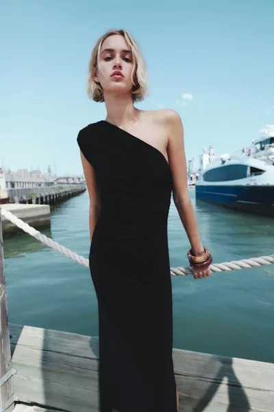 Асимметричное платье миди ZARA, черный