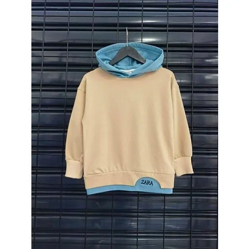 Толстовка Zara, капюшон, трикотажная, размер 116см, голубой, бежевый