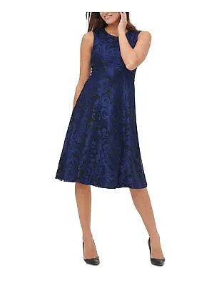 TOMMY HILFIGER Женское синее вечернее платье без рукавов ниже колена с расклешенным принтом 2