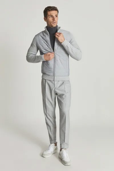 Гибридный свитер Quilted Trainer с застежкой-молнией Reiss, серый