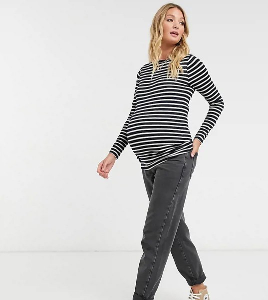 Черный лонгслив в полоску ASOS DESIGN Maternity-Мульти