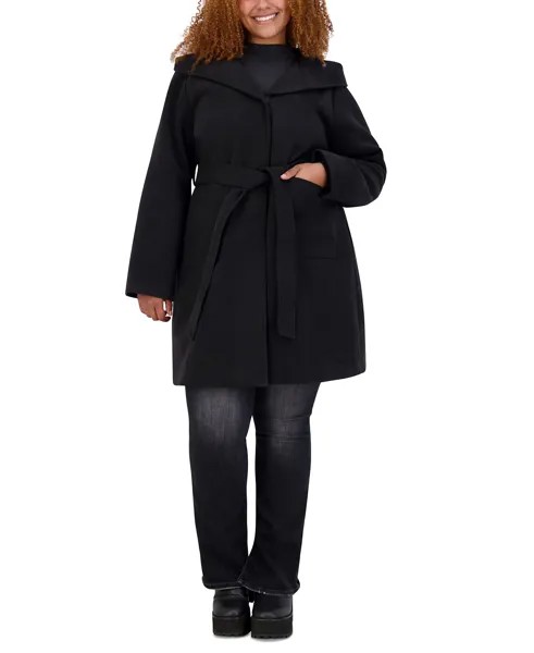 Женское модное пальто больших размеров с капюшоном и поясом Steve Madden, черный
