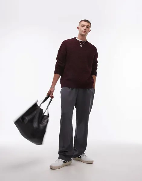 Topman – бордовый свободный свитер вязки букле
