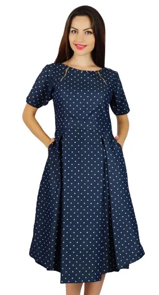 Женское синее хлопковое плиссированное платье Bimba с карманами Chic Casual Midi