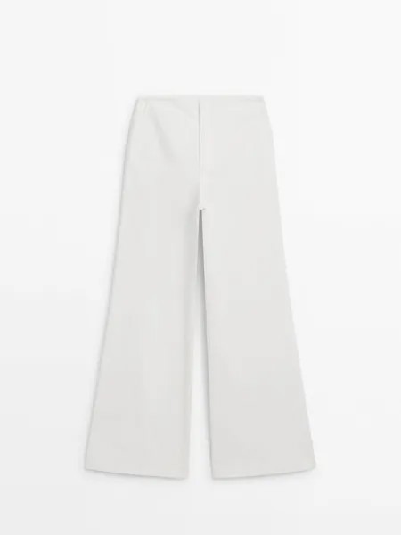 Расклешенные брюки из 100% хлопка с завышенной талией Massimo Dutti, бежевый