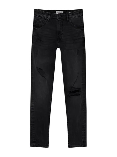 Зауженные джинсы Pull&Bear, черный деним