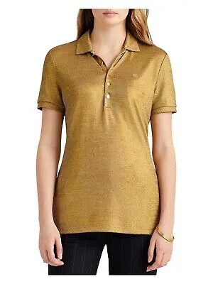 LAUREN RALPH LAUREN Женская рубашка-поло золотого цвета с застежкой на пуговицах спереди, L