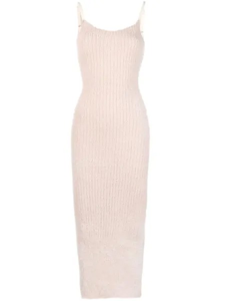 Платье миди в рубчик MM6 Maison Margiela, бежевый