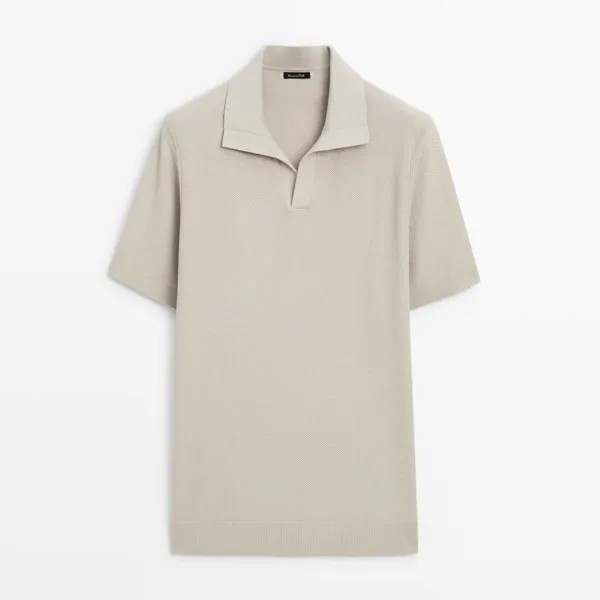 Рубашка поло Massimo Dutti Short Sleeve Cotton Knit, бежевый