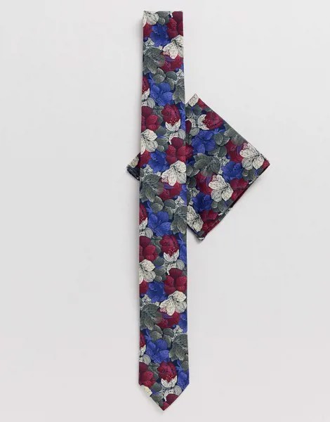 Синий галстук и платок для пиджака с цветочным принтом Twisted Tailor