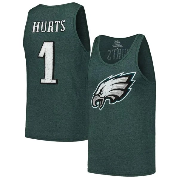 Мужские нитки Jalen Hurts Midnight Green Philadelphia Eagles Имя и номер игрока Майка Tri-Blend Majestic