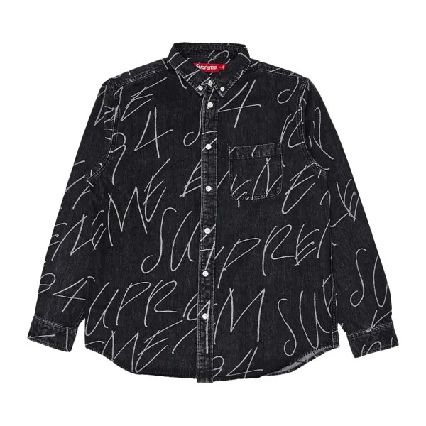 Жаккардовая джинсовая рубашка Supreme Handwriting Washed Black