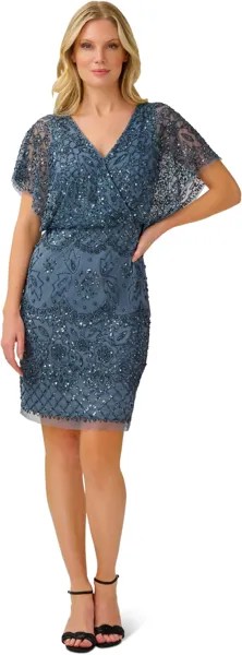 Коктейльное платье с развевающимися рукавами и бисером Adrianna Papell, цвет Dusty Blue
