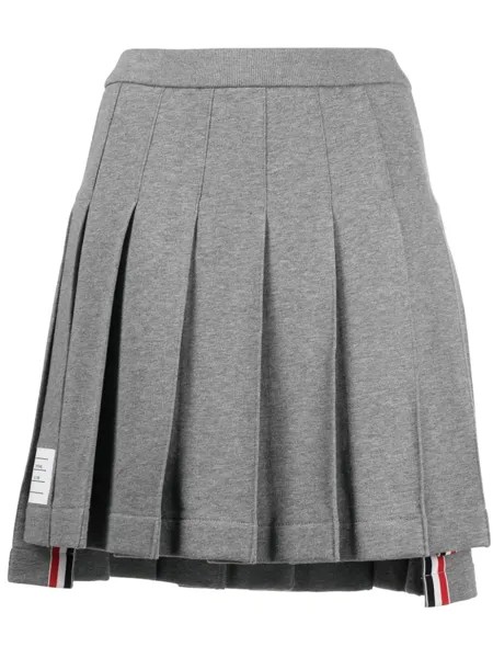 Юбка со складками и нашивкой-логотипом Thom Browne, серый