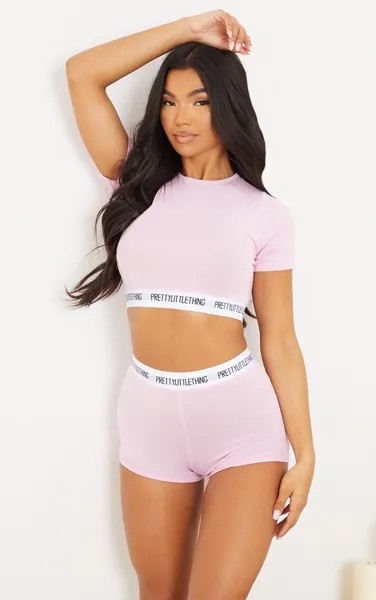 PrettyLittleThing Пижамный комплект с розовыми шортами и лентой